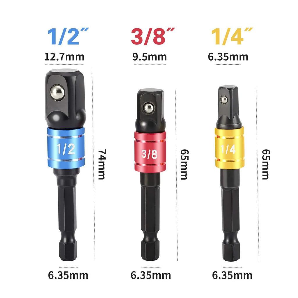 3-Piece Nickel-Plated Extension Rod Set for Drill to Wrench Conversion