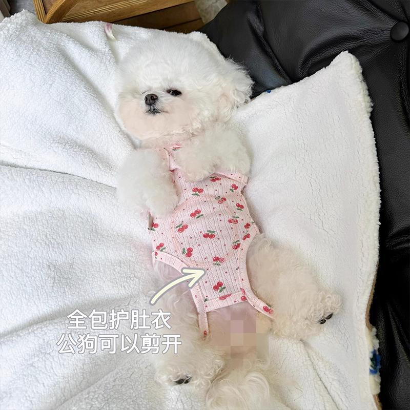 Pet Spring Cherry Jumpsuit Belly Clothes Air Conditioning Clothes Cat Cute Small Dog Bibi Teddy Home Sleepwear