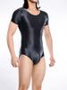 Sexy Men Stain Smooth High Cut Bodysuit Oil Glossy Shiny Elastic Dance Maid Tights Yoga Top Shapping Leotard One Pieces T-Shirt