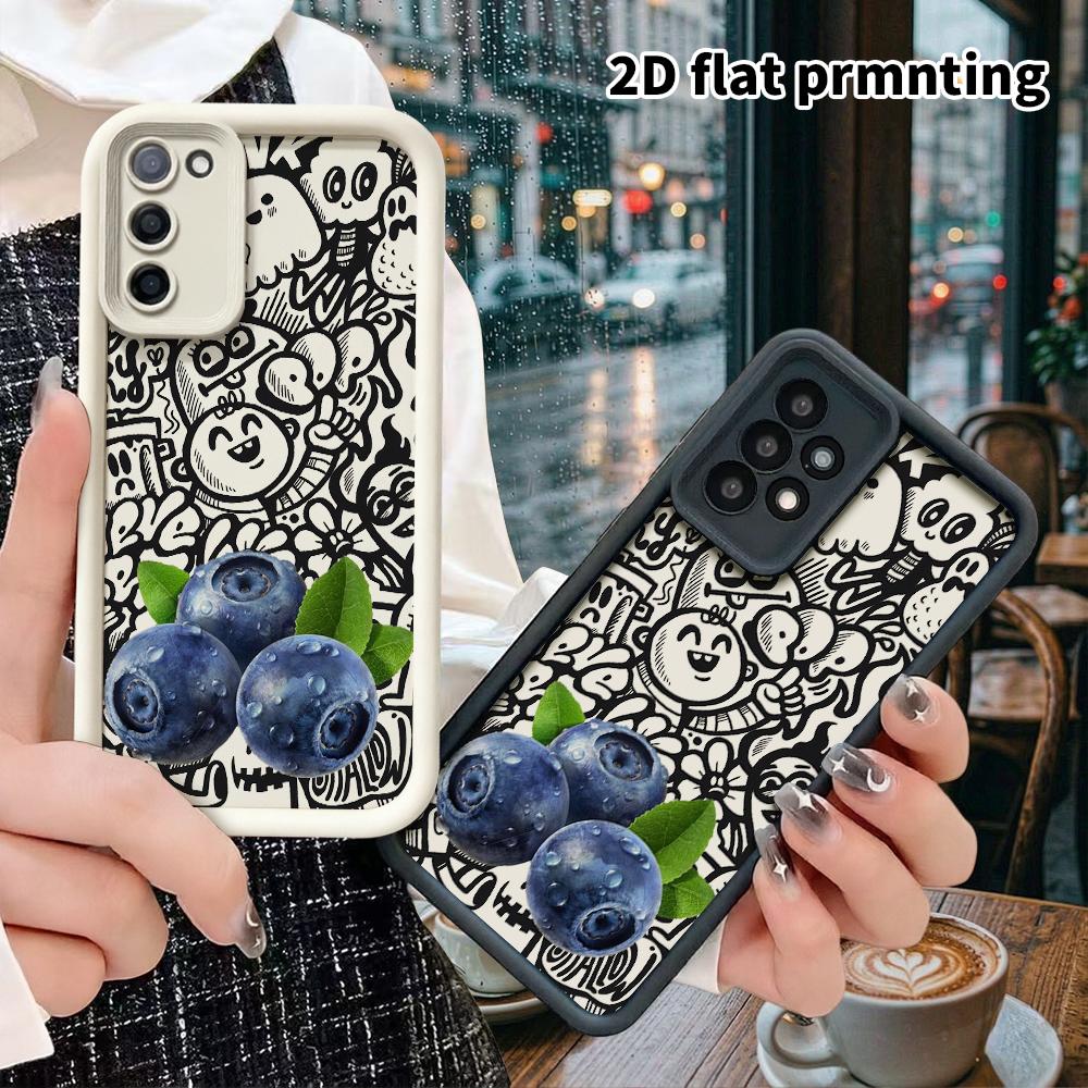 Phone Case: 2D Flat Samsung Galaxy A34 A35 M05 M06 S20 S22 S21 FE Plus 5G Protective Case, Blueberry, Christmas and Halloween Gift