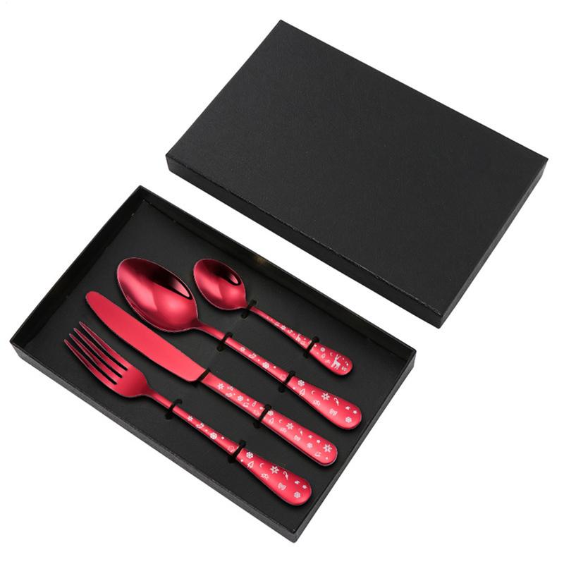 4pcs/set High Quality Christmas Flatware Set Stainless Steel Red Green Dinnerware Knife Fork Spoon Cutlery Dishwasher Safe