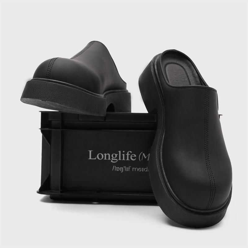 Herren Freizeitschuhe Sommer neue Ein-Pedal-Plateau-Lederschuhe modische Retro-Taschenkopf coole Slipper