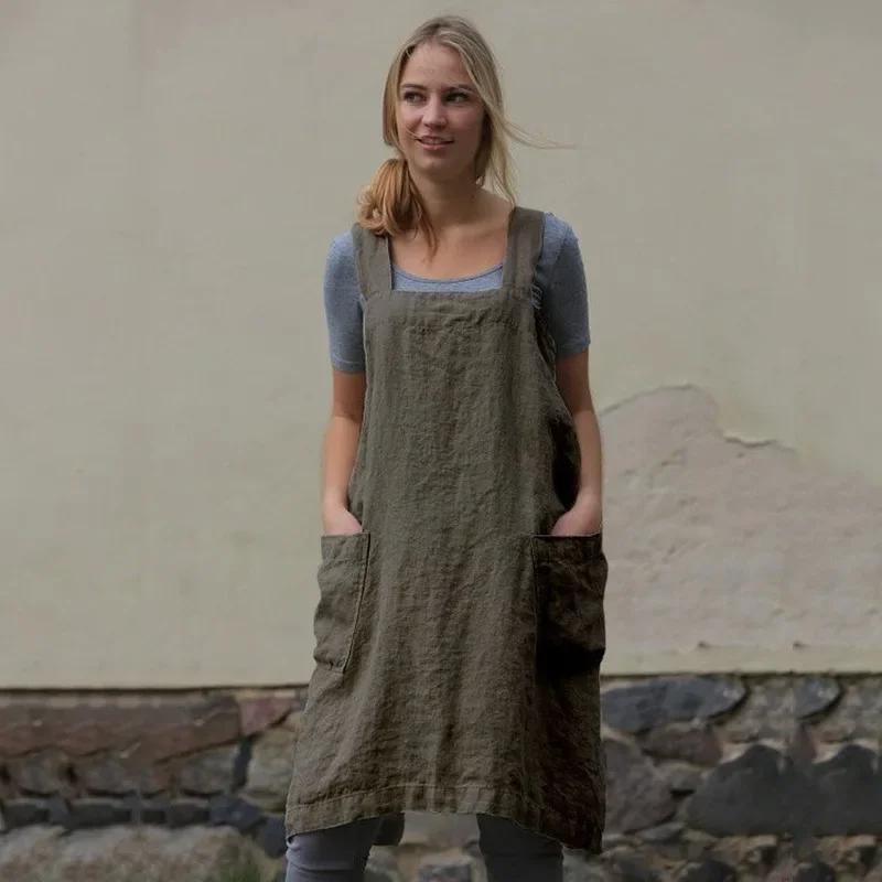 Japanese Style Apron Home Solid Color Cross Bandage X-shaped Back Kitchen Cooking Clothes WF928