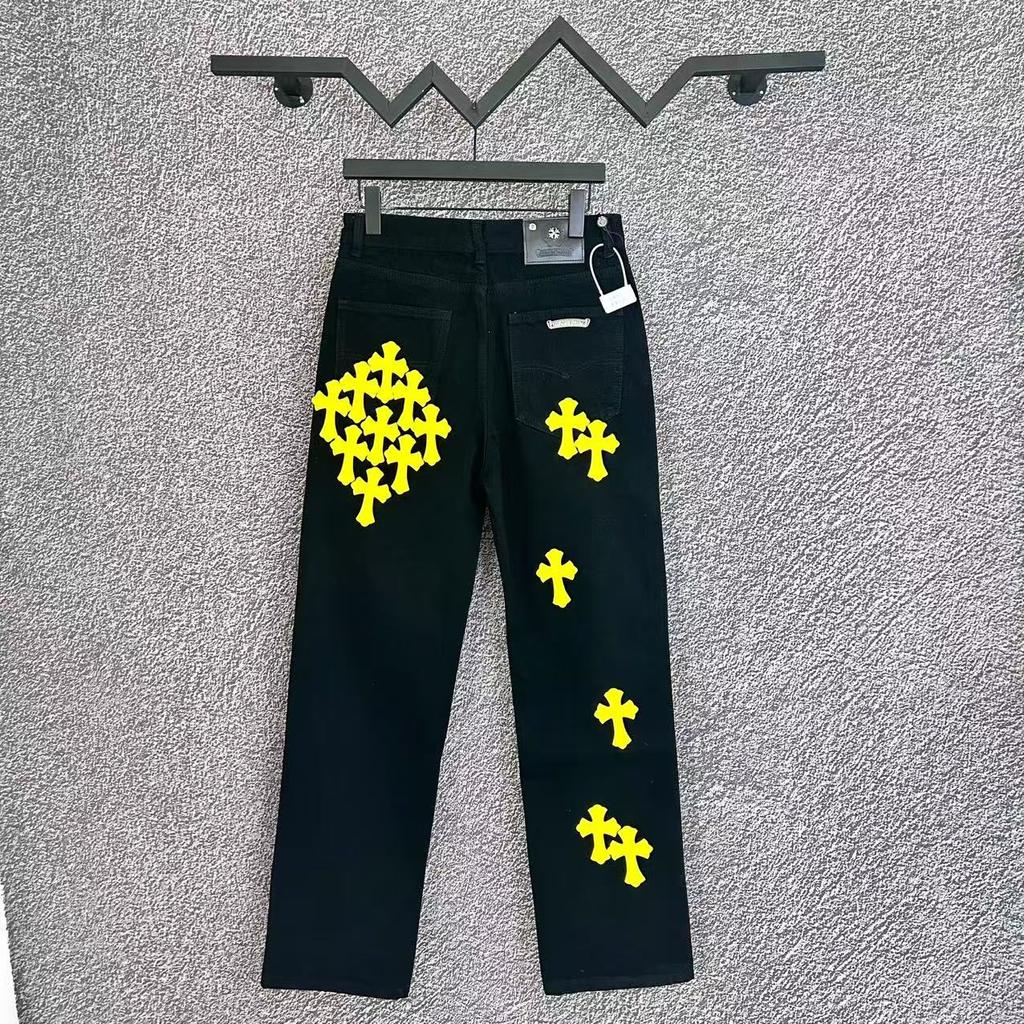 9911 CHROME HEARTS Pánské a dámské trendy džíny v americkém stylu s látkovými nášivkami, ležérní a módní high street kalhoty