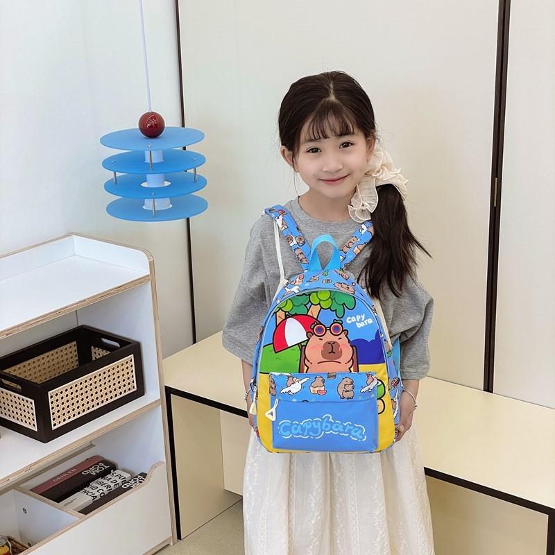 Cute Capybara Bathing Swimming Circle Beach Cartoon Printed Children Backpack