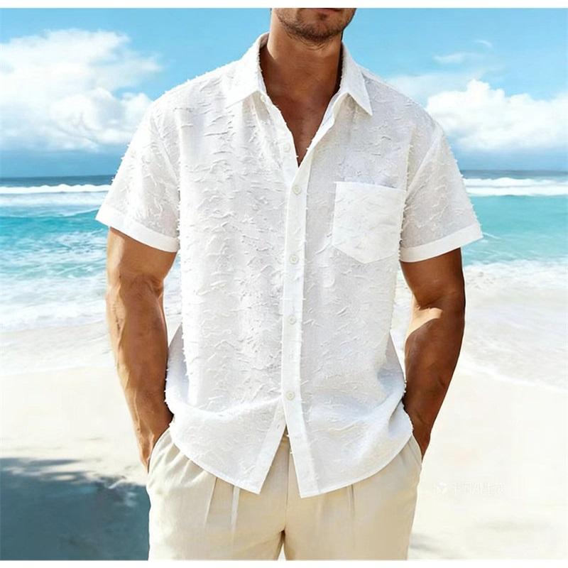 

New Men s Vintage Distressed Short Sleeve Shirt Summer Casual Solid Hawaiian Printed Beach Top Fashionable Blouse US XXL білий