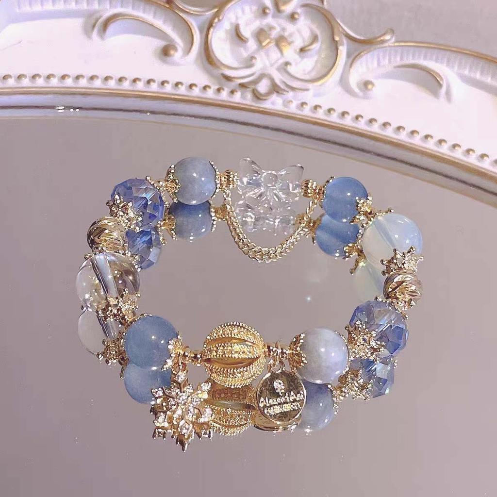 Retro court style fairy tale dream blue crystal bracelet niche design high luxury high-end sense beaded bracelet bracelet