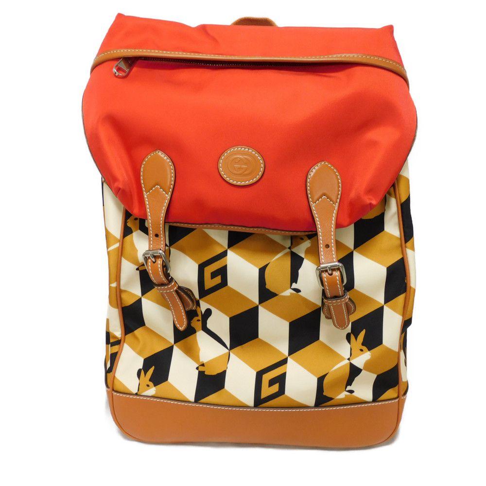 Used 9539 Raibit Nylon Daypack 696013 7927 G Logo Rabbit Red Interlocking G Brown Men's from Japan AUTHENTIC