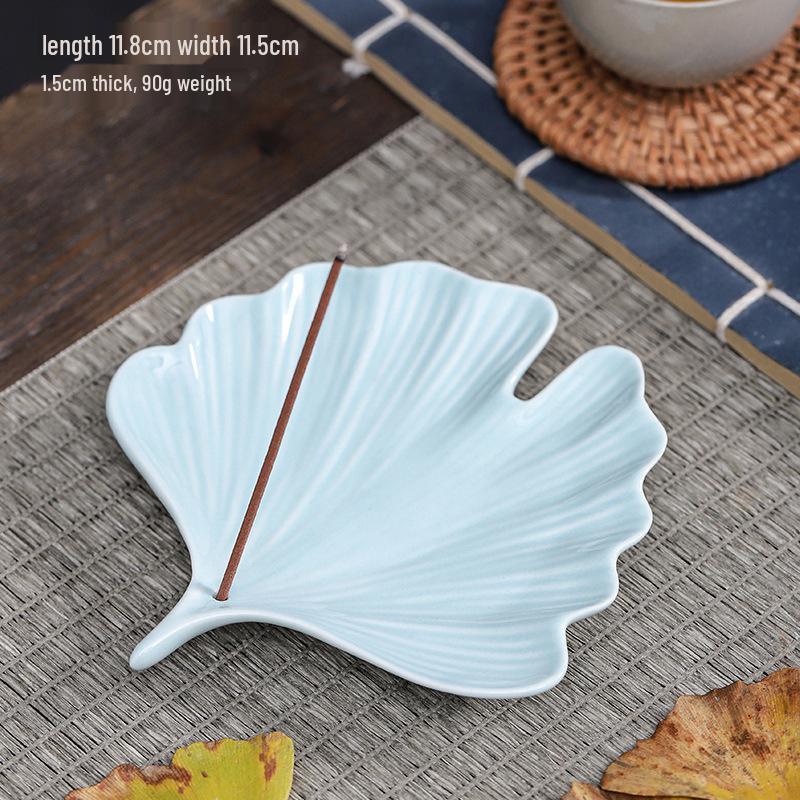 Ceramic Ginkgo & Bodhi Leaf Incense Holder - Creative Home Decor Ornament