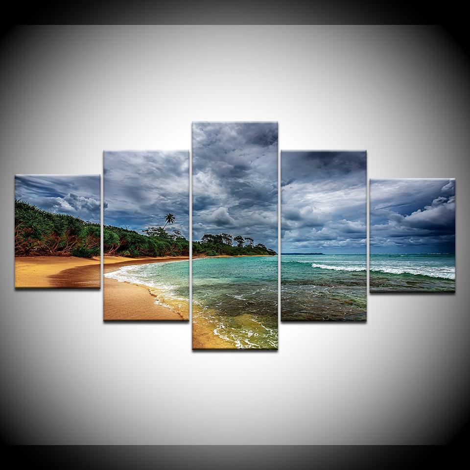 5 Panel HD Print The beach sea trees Landscape wall posters Canvas Art Painting For home living room decoration