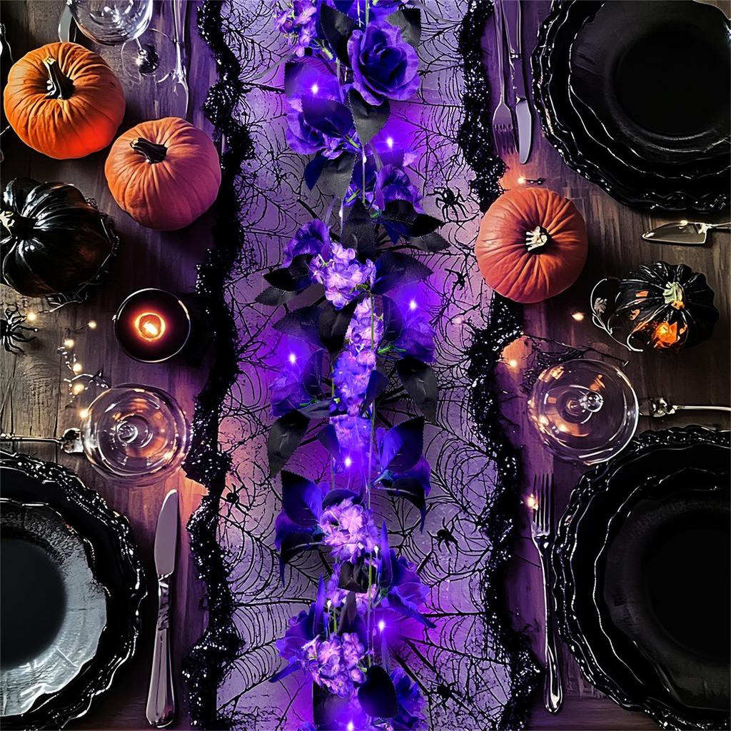 Lila Simulerad Rosranka Halloweenfest Simulerad Växt Blomranka Takdekoration Slingrande Ranka