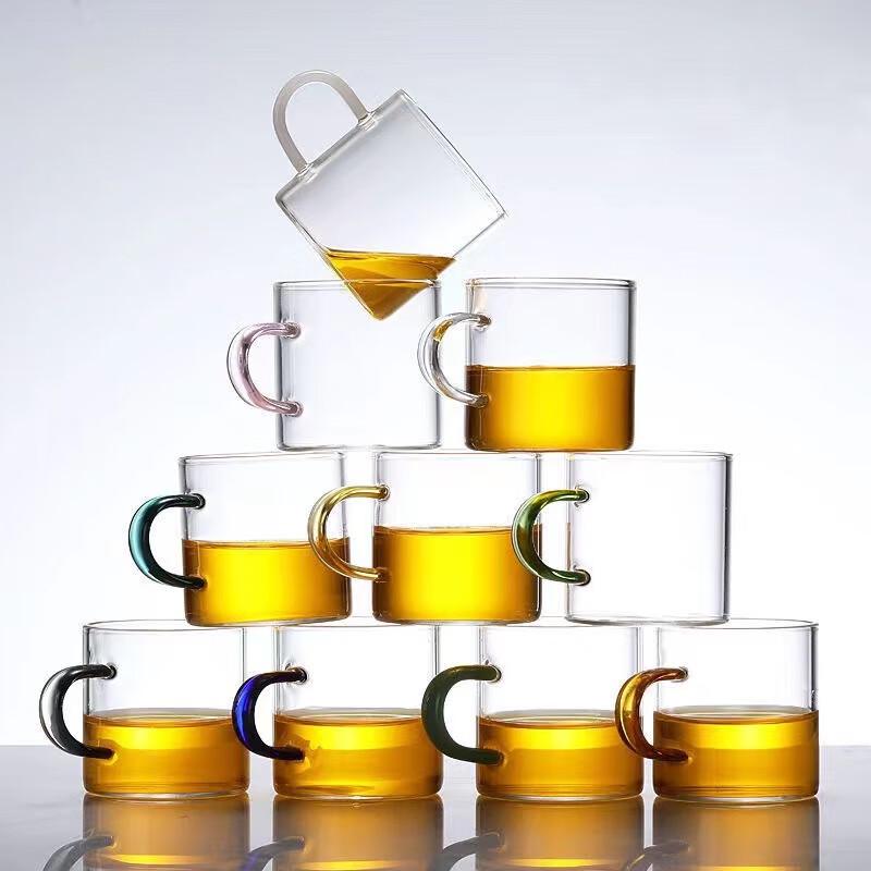 Tuopai Hochborosilikatgläser mit farbigen Henkeln, 80 ml 6er-Set