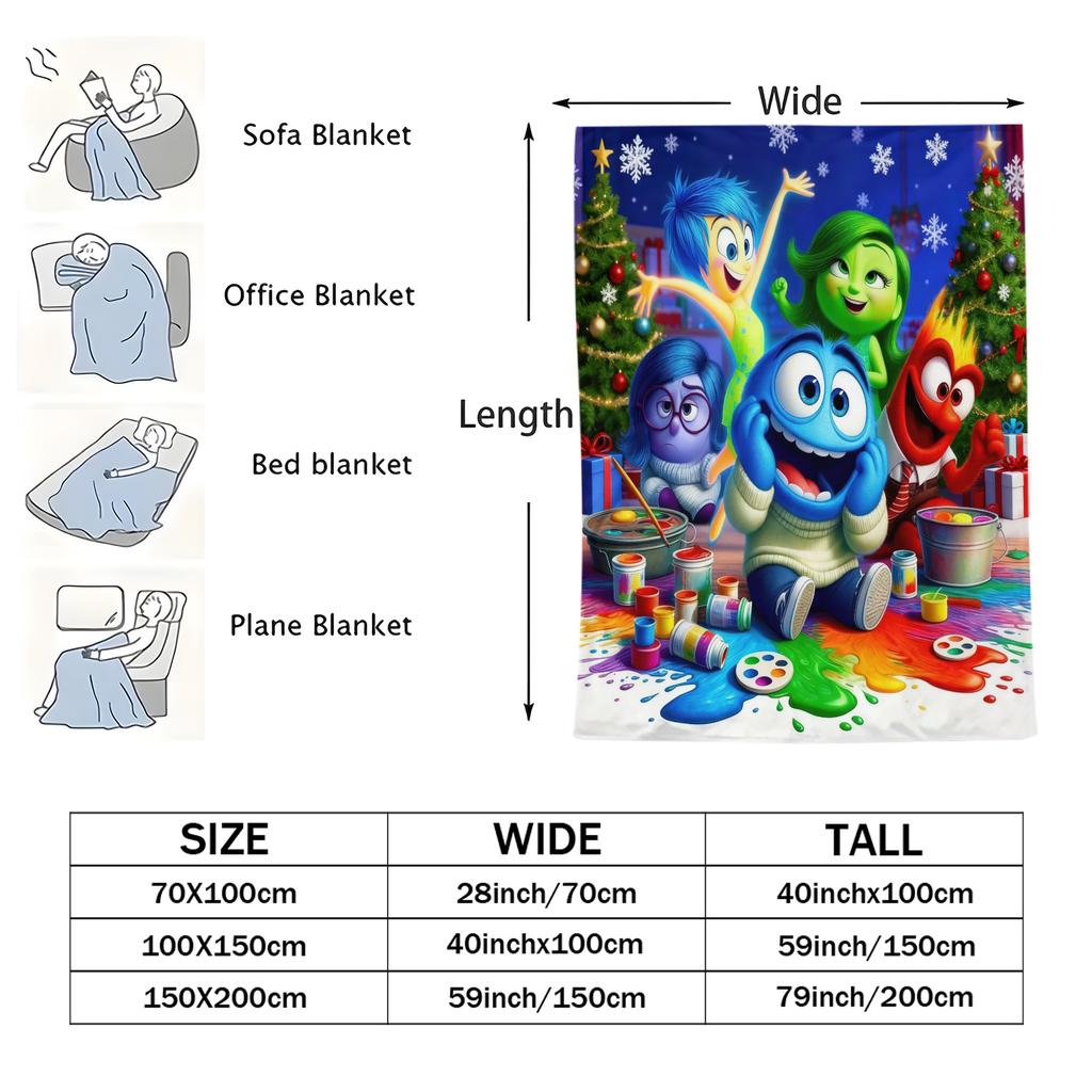 Inside Out Theme Christmas Blanket Quality Winter Soft Warm Throw Blanket Girls Boys Gift For Couch Bed Office Camping Travel