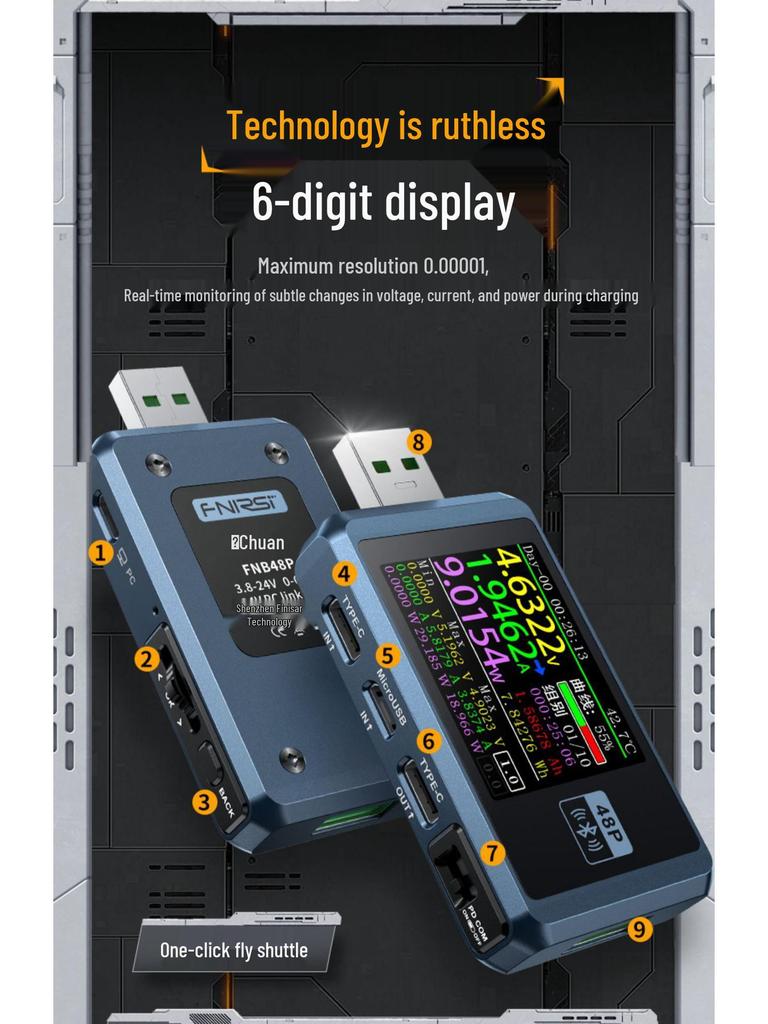FNIRSI-FNB48P USB Charger Detector: Mobile DC Voltmeter/Ammeter for Fast Charging Power Test