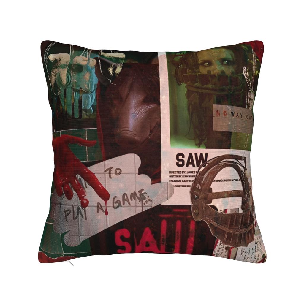 Bedruckte Säge-Jigsaw-Horrorfilm-Kissenbezug Polyester-Kissenbezug Dekoration Halloween Gothic-Kissenbezug Bezug Stuhl Reißverschluss