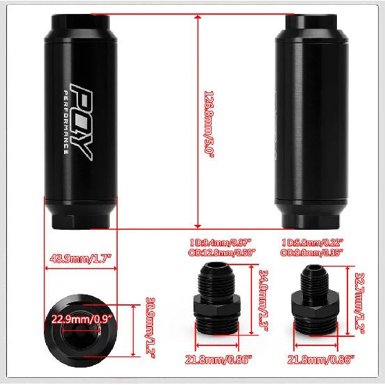 VR -Universal Car Racing In-Line Fuel Oil Filter With AN6/AN8 Fittings Adapter and 100 Micron Steel Element  VR5565