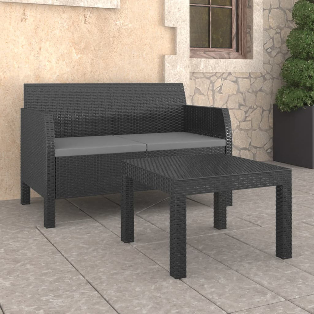 Salon de jardin 2 pcs avec coussins PP Rotin