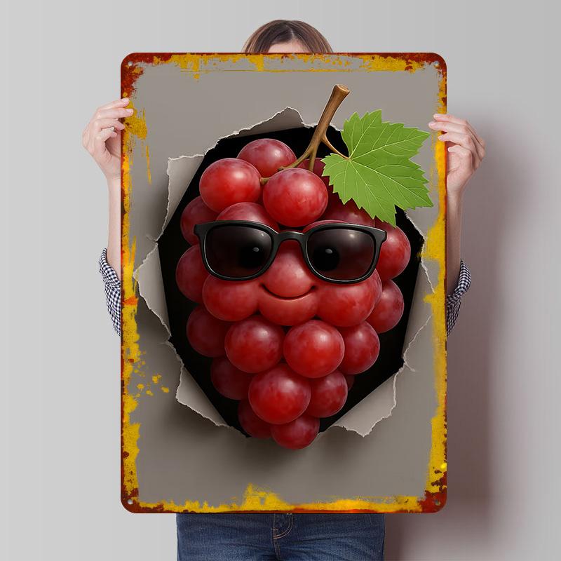 

Cool Grape Character Breaking Through Wall Printed Poster Customized Wall Art Retro Vintage Metal Tin Signs for Office Decor 20x30cm（7.8x11.8inch）