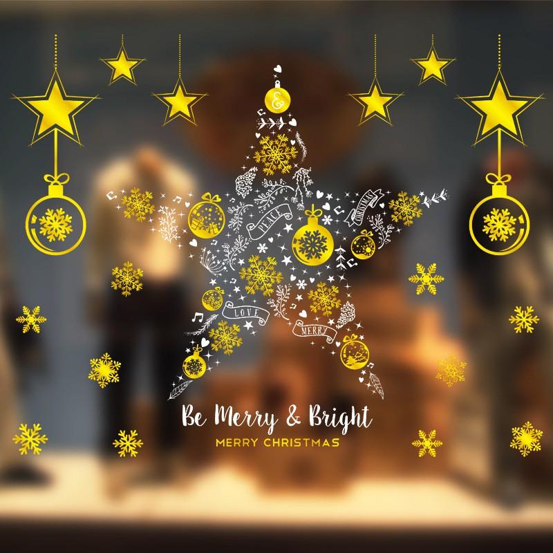 Christmas Window Decorations Static Cling Stickers Gold Foil Glitter PVC Holiday Ornament Set Home Party