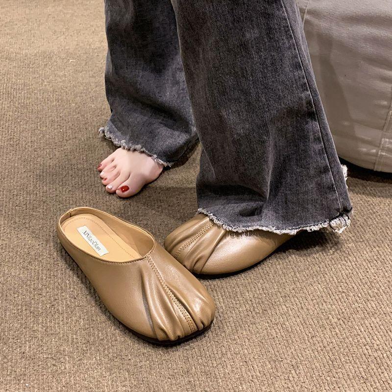 Baotou half slippers women's wear 2025 new French lazy grandma Doudou Muller shoes flat half support single shoes tide