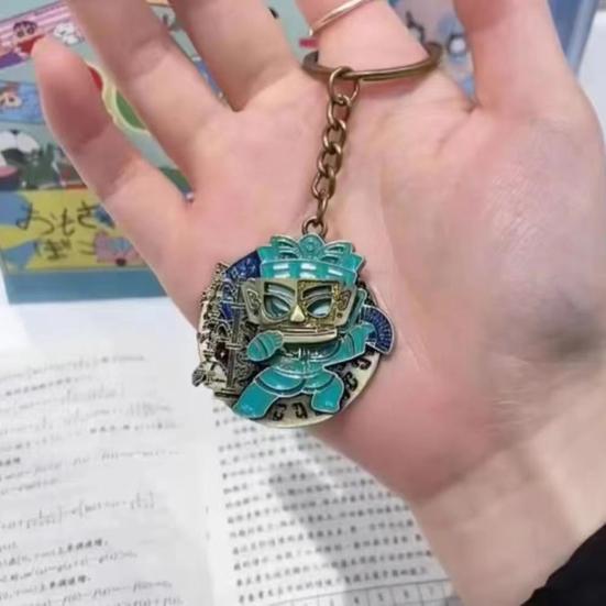 Face Change Keychain Sanxingdui Museum Authentic Bronze Face Design Keyring Retro Style Decorative Accessory