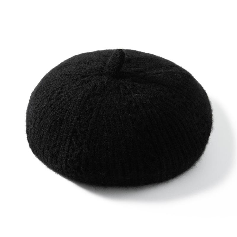 100% Pure Cashmere Women s Thick Knit Warm Beret One Size чёрный