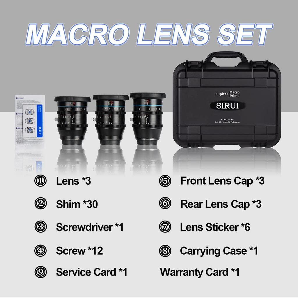 SIRUI Jupiter Macro T2 Full Frame Cine Prime Lens Set 50mm Cinema Lens for PL Mount Cameras (24mm, 35mm, Set)