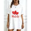 Oversized T Shirt Black Two Red Hearts And Habibi Text Print Casual Streetwear Fashion For Women