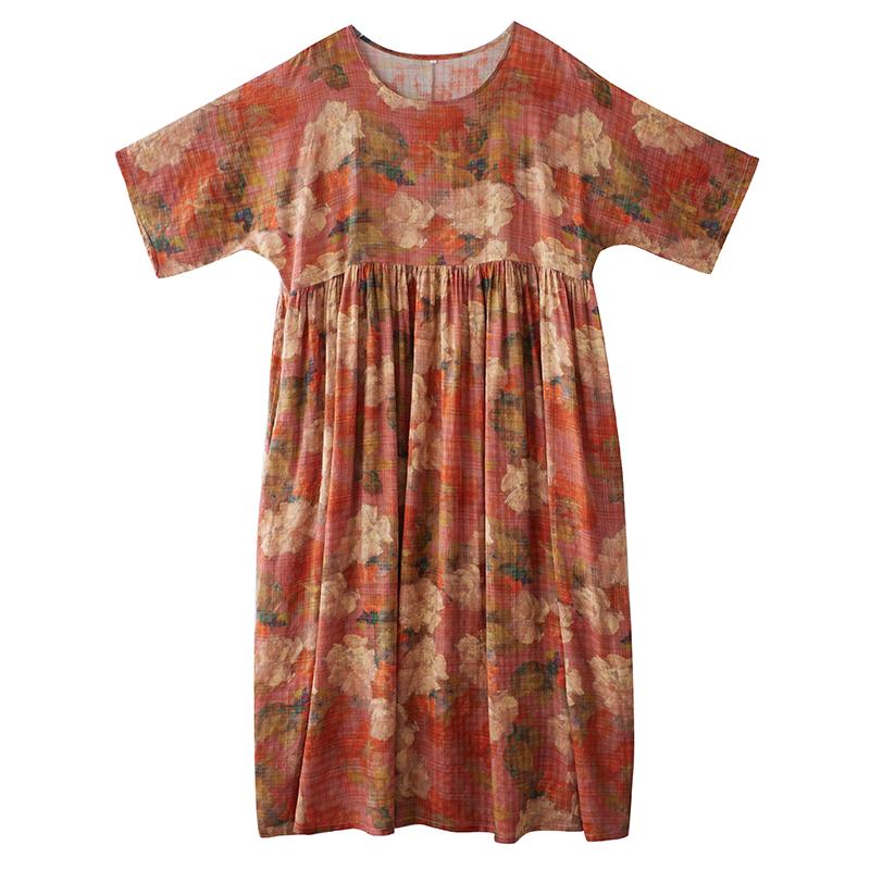 DIMANAF New 2026 Summer Beach Women Plus Size Lady Long Dress Loose Oversize Maxi Floral Print Vintage Cotton