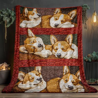 Corgi Dog Sleeping Pattern Fleece Blanket Soft Warm Pet Lover Gift Home Decor Animal Print Blanket Cozy Winter Blanket