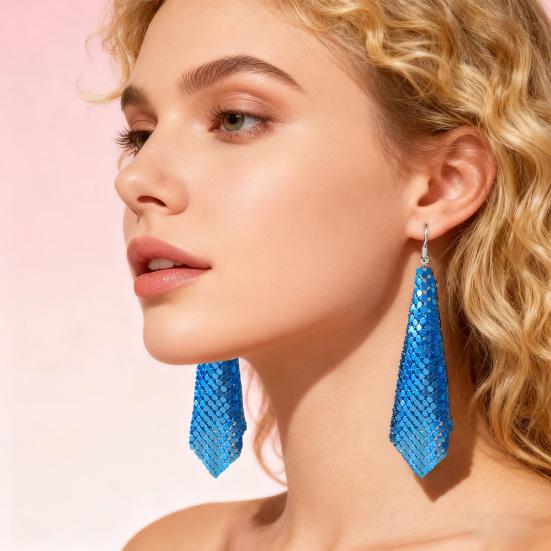 1 Pair Sequin Hook Earrings Geometric Design Long Earrings Night Club Party Women Gown Drop Earrings