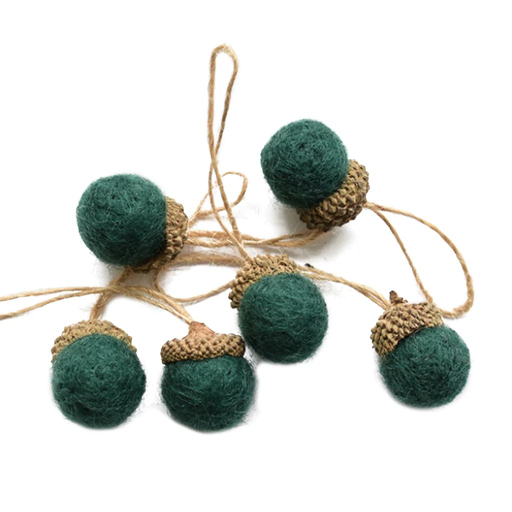 6pcs Acorn Bunches Artificial Plant DIY Material Pendants Christmas Decorations Festival Supplies Wool Ornaments