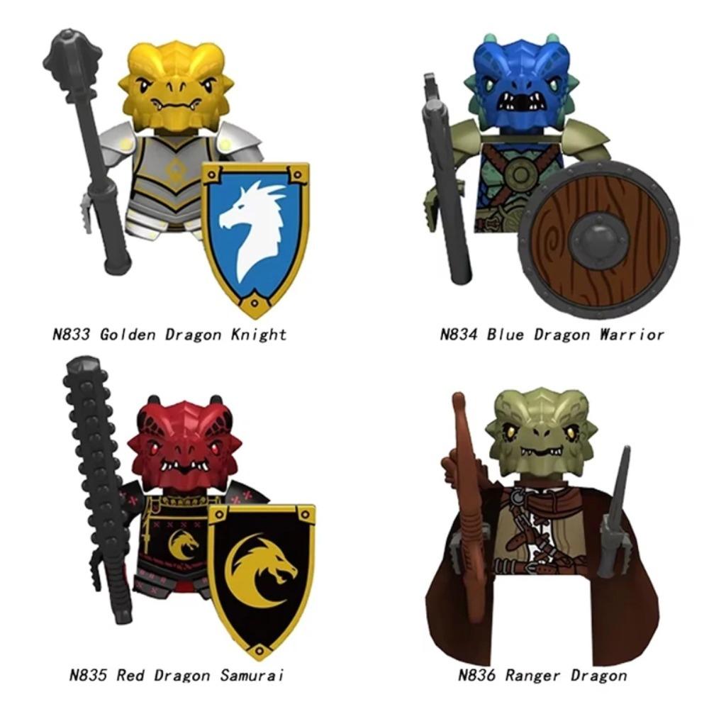 Mittelalterliche Burgsoldaten Actionfiguren Baustein Drache Anime Ritter Zubehör Kriegspferd Miliz Helm Schild Spielzeug Geschenk B15