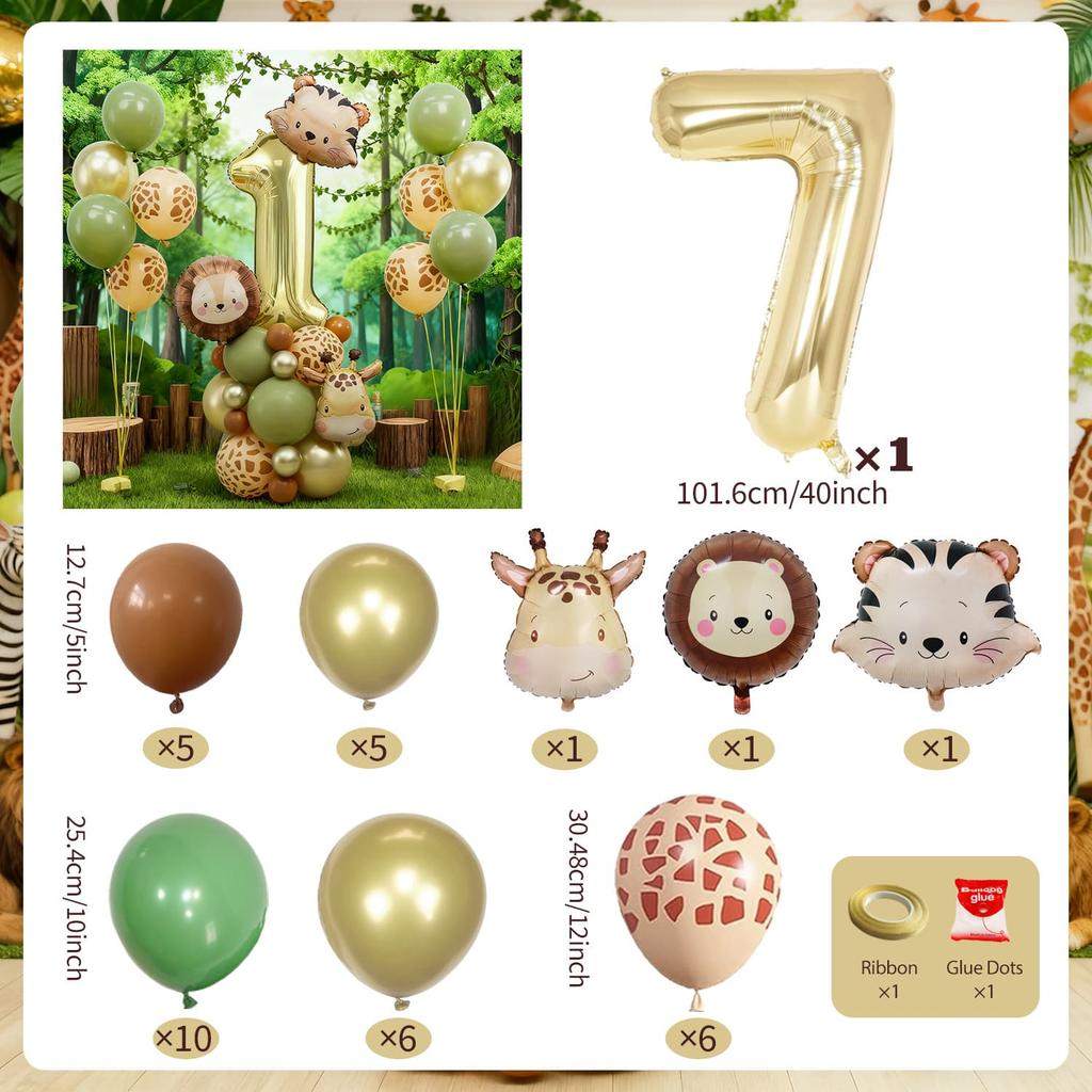 Forest Party Balloon Set Cute Animal Head Tiger Lion Giraffe Balloon, 32 inch Digital Balloon Jungle Theme Birthday Decoration