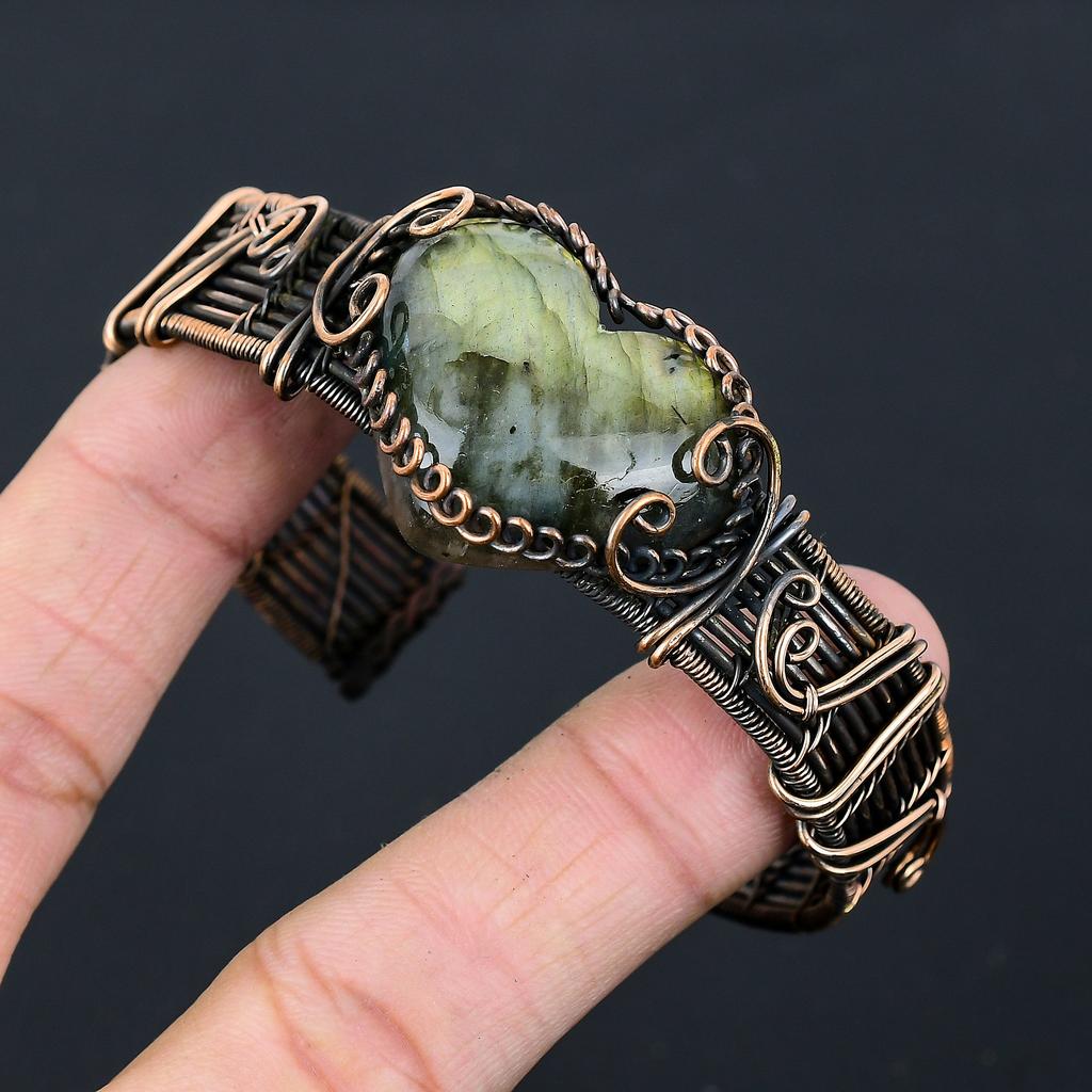 Natürlicher Labradorit Edelstein Handgemacht KupferDraht Wickel Armreif Verstellbar d9Z64