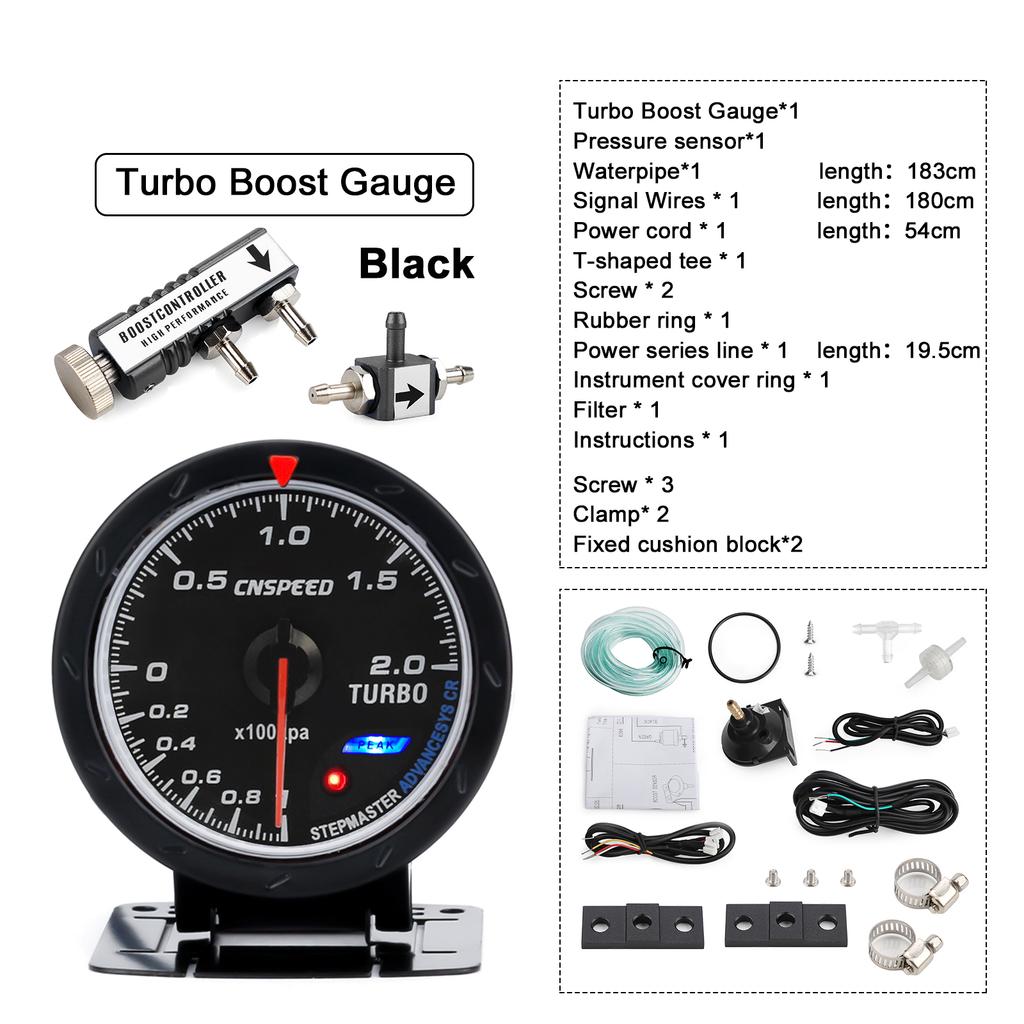 CNSPEED 60MM Car Turbo Boost gauge + Adjustable Turbo Boost Controller Kit 1-30 PSI IN-CABIN Car Gauge Car Meter