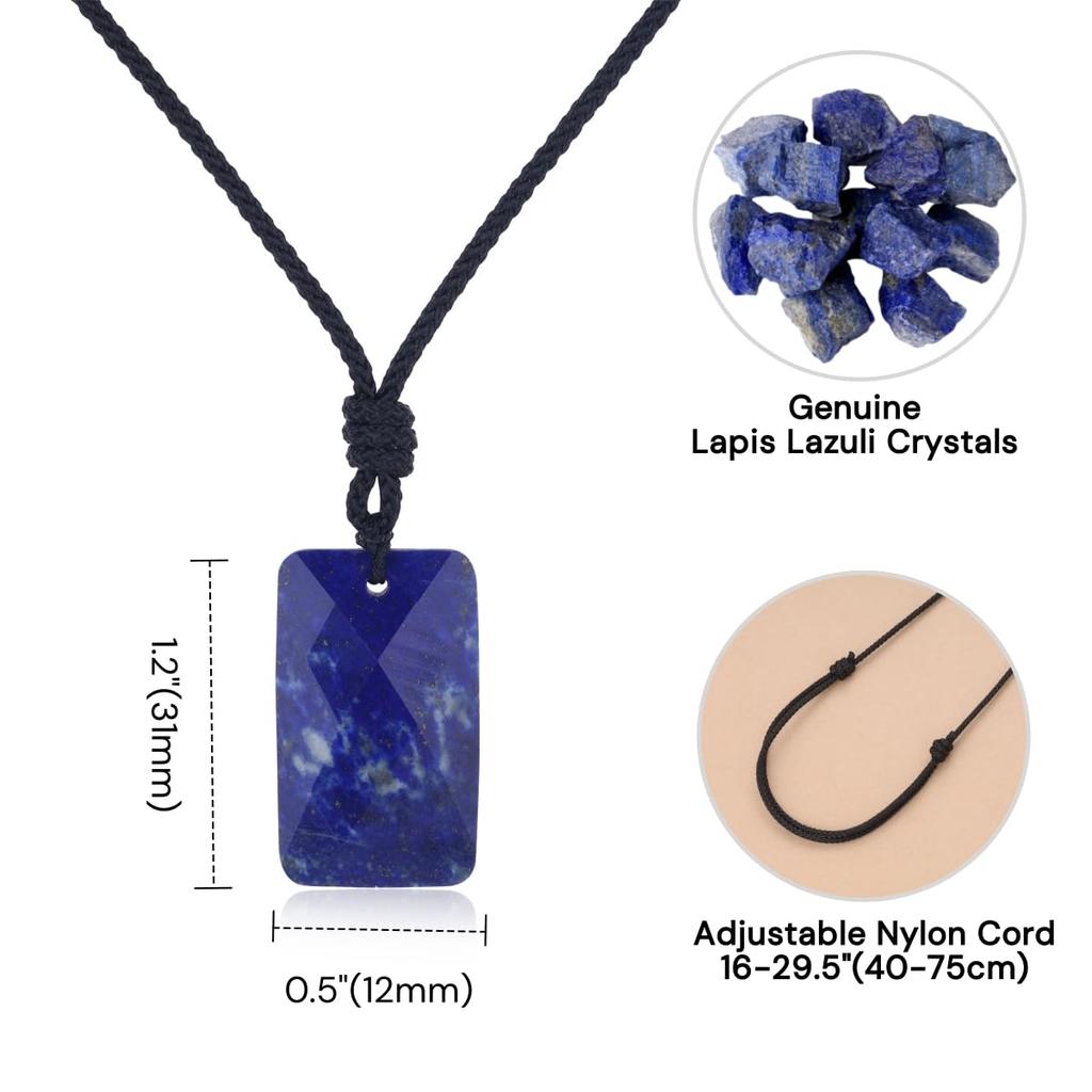 [KOAI] Lapis Lazuli Plate Adjustable Length Power Stone Necklace for Women and Men