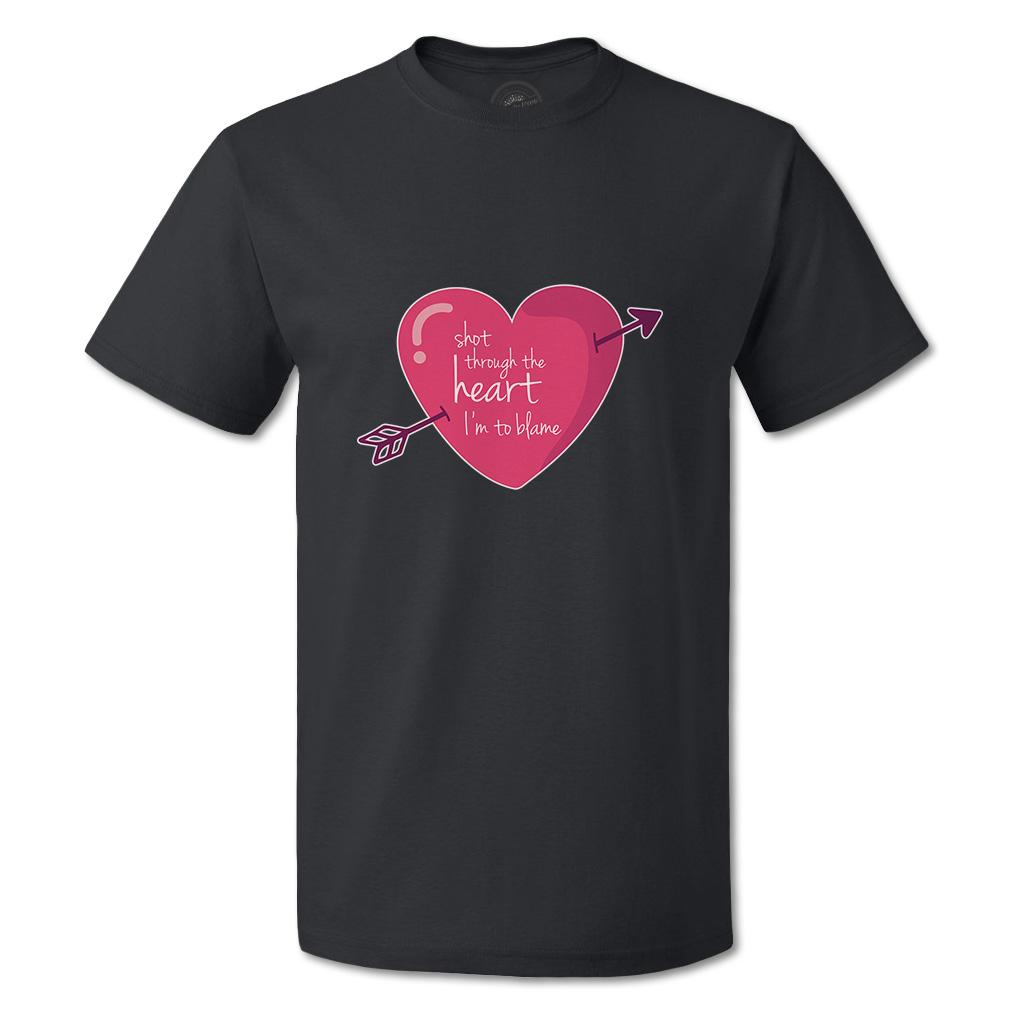 Funny Graphic T Shirts Shot Through The Heart I M to Blame Cotton Arrow Top M
