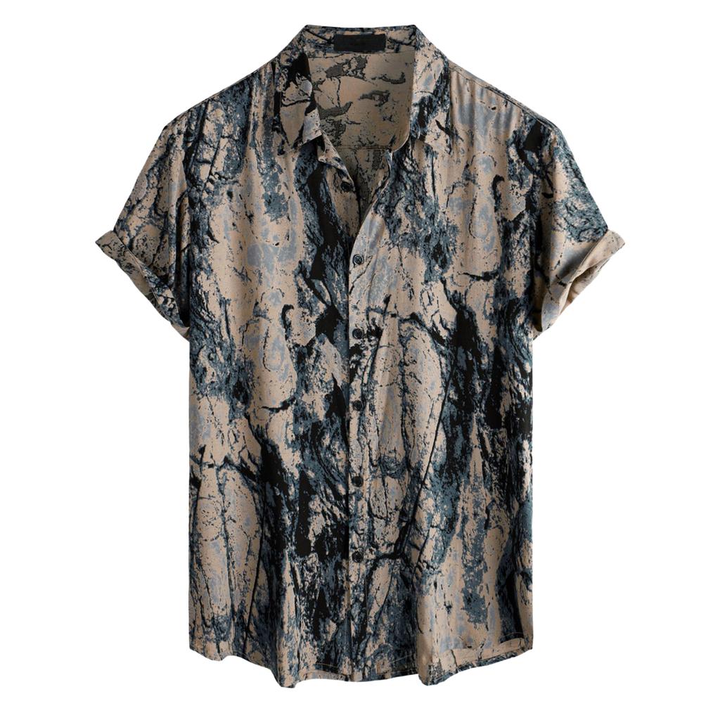 Men's Short Sleeved Shirt, Daily Fashion Printed Button Top, Chest Pocket Cardigan