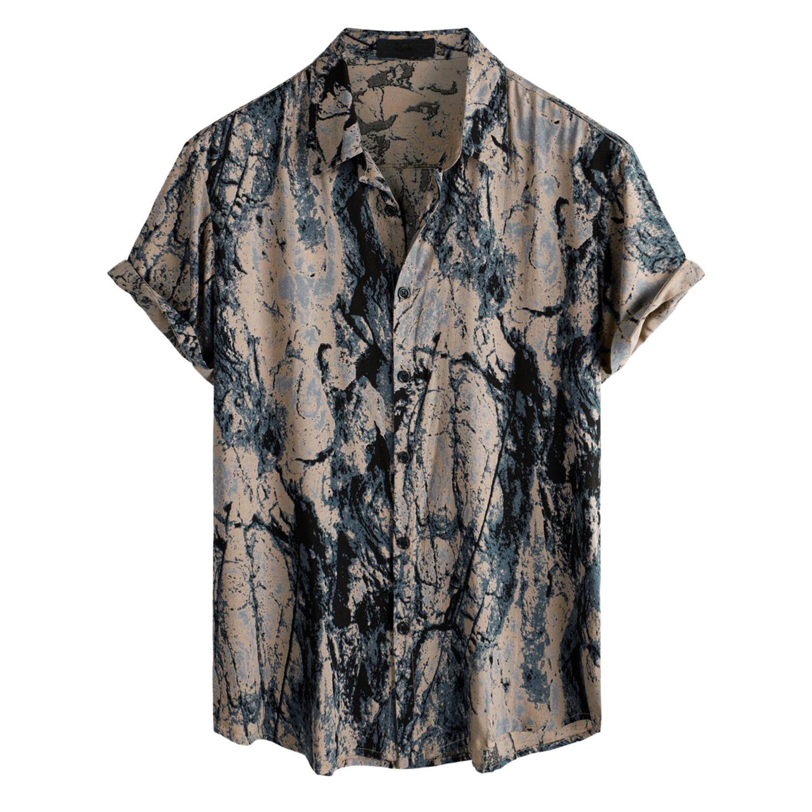 

Men s Short Sleeved Shirt, Daily Fashion Printed Button Top, Chest Pocket Cardigan S хакі