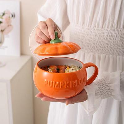 350/500ML Halloween Pumpkin Shaped Ceramic Cup With Spoon Kawaii Soup Mug With Lid  Oatmeal Cup Creative Water Cup Gift