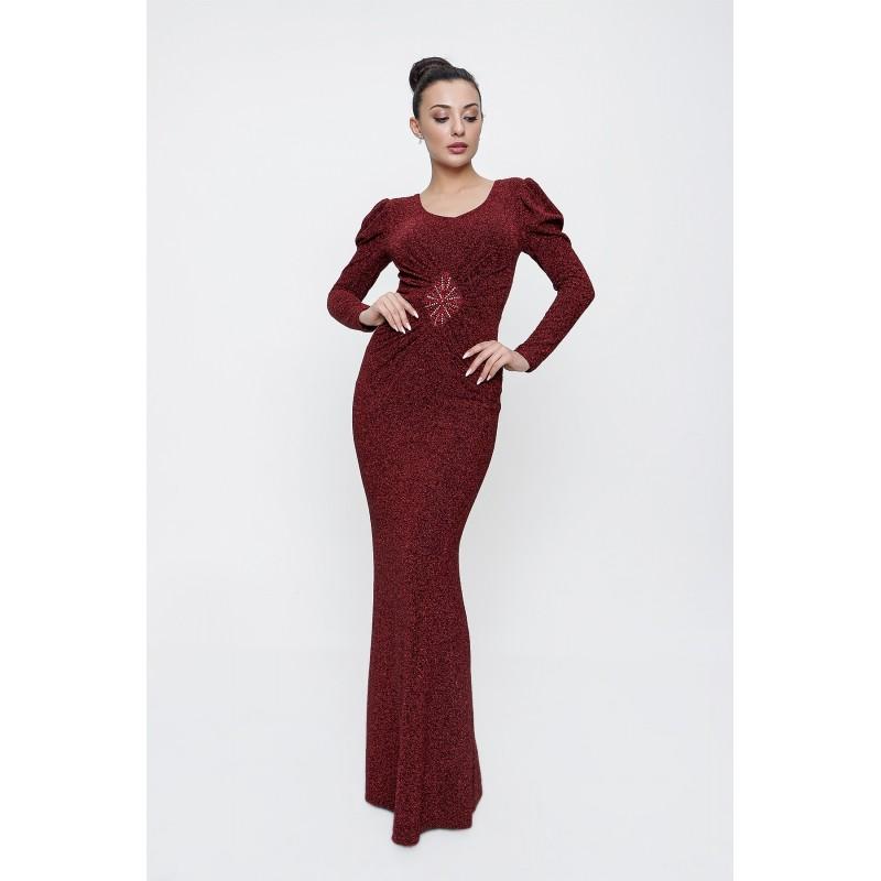 

Блестящее длинное платье с длинными рукавами и длинными рукавами на талии из пахлавы с детальной подкладкой