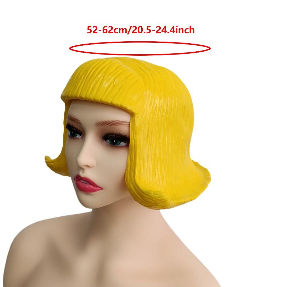 Comfortable To Wear Latex Mask Short Bob Rubber Colorful Hair Hats Novelty Overhead Masks  Festival
