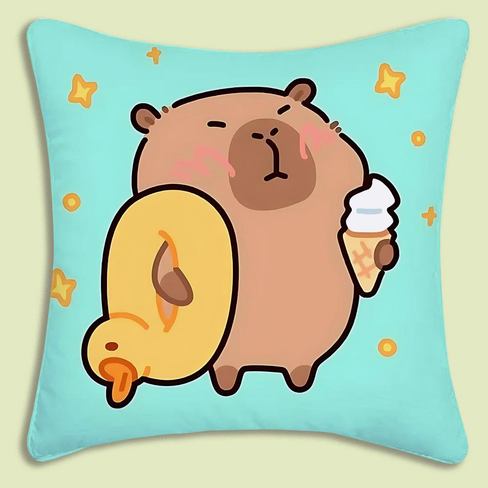 Pillow Covers Cartoon Capybara Sofa Decorative Home Double-sided Printing Short Plush Cute Cushion Cover