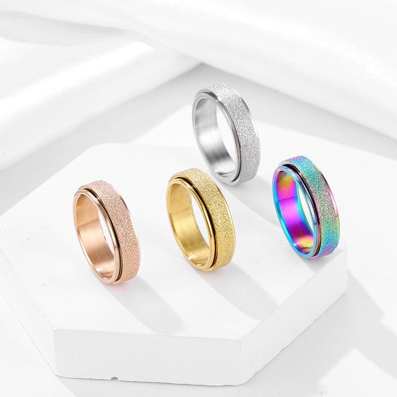

Rotating Frosted Titanium Decompression Ring with Pearl Sand Anxiety Relief Size 8