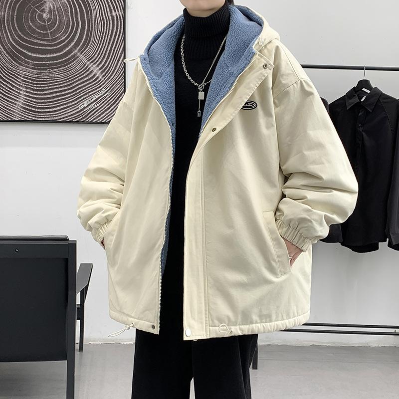 Lamb Wool Jacket Men's Casual Loose Velvet Thick Jacket Autumn and Winter Windproof Warm Padded Jacket