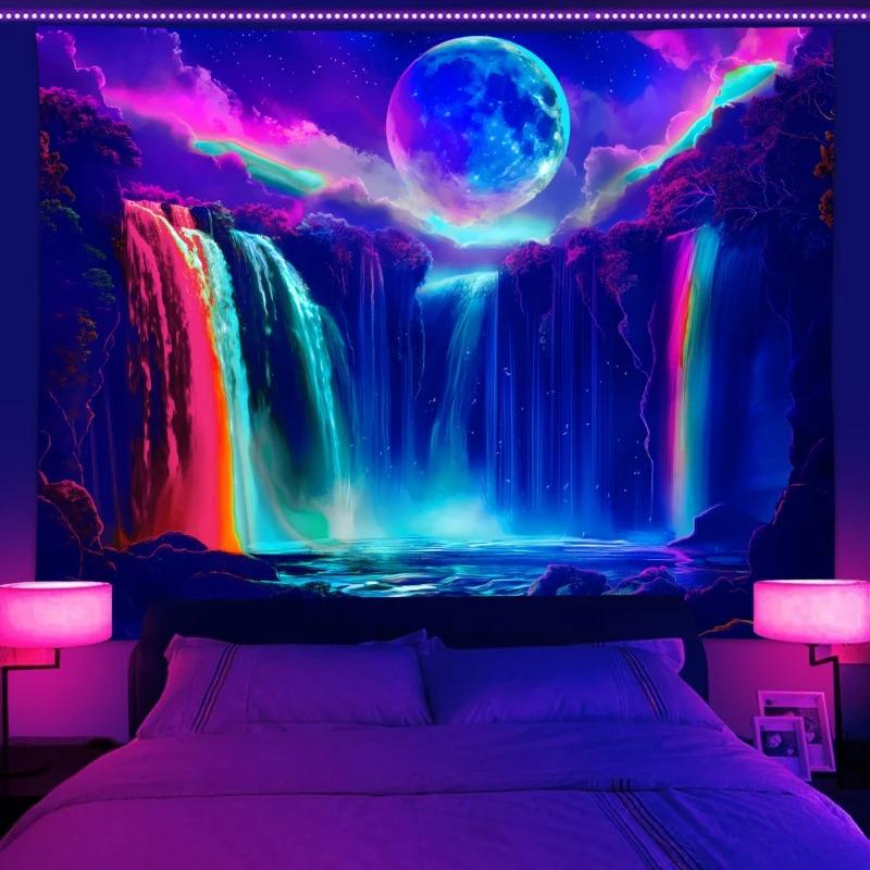 Moonlight Waterfall Uv Tapestry Fluorescent Tapestry Needing Uv Exposure Bedroom Living Room Decoration