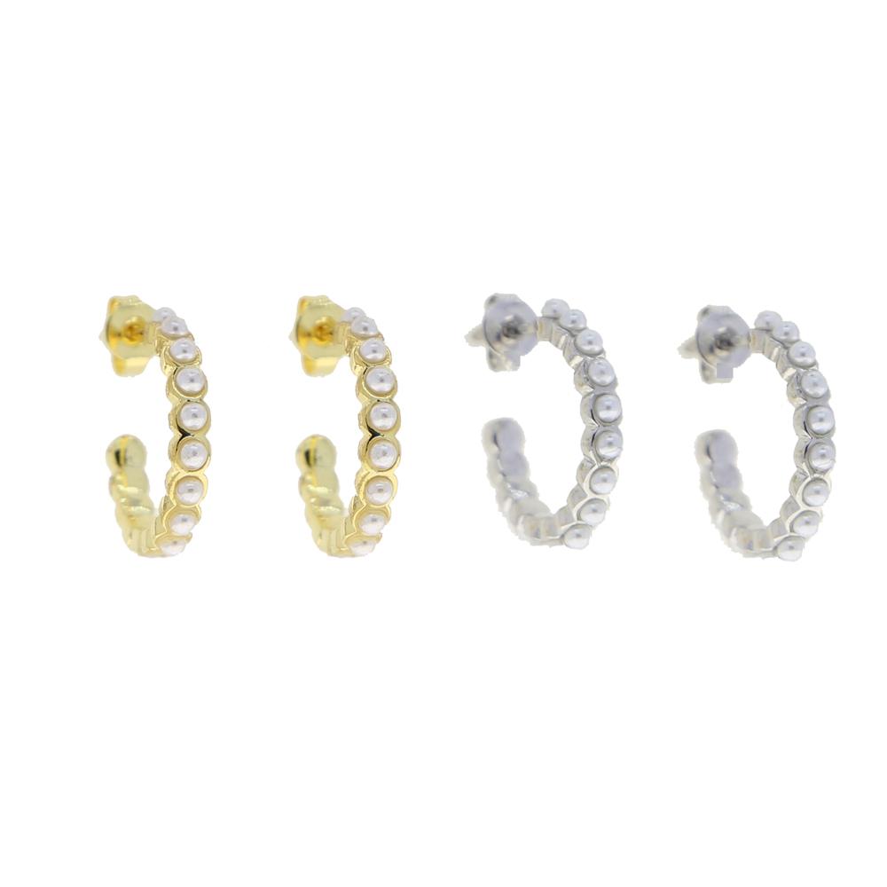 Factory Price White Pearl Half Hoop Stud Earring for Women Gold Filled Beads Setting Pearl Party Wedding Jewelry