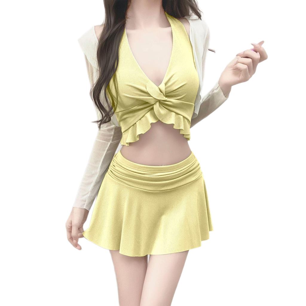French Spicy Women's Vacation-Style Long Sleeve Bikini & Cover-Up Set