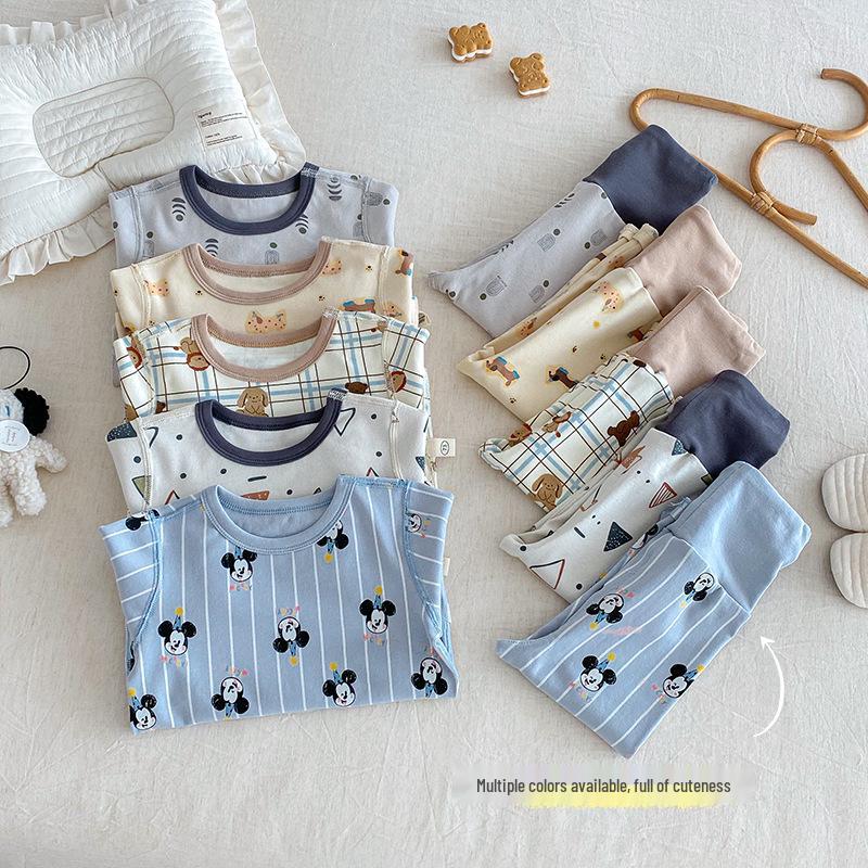 2025 Autumn Kids' Cartoon Homewear Set: Girls' Polka Dot Outfit & Boys' Belly-Protecting Pants